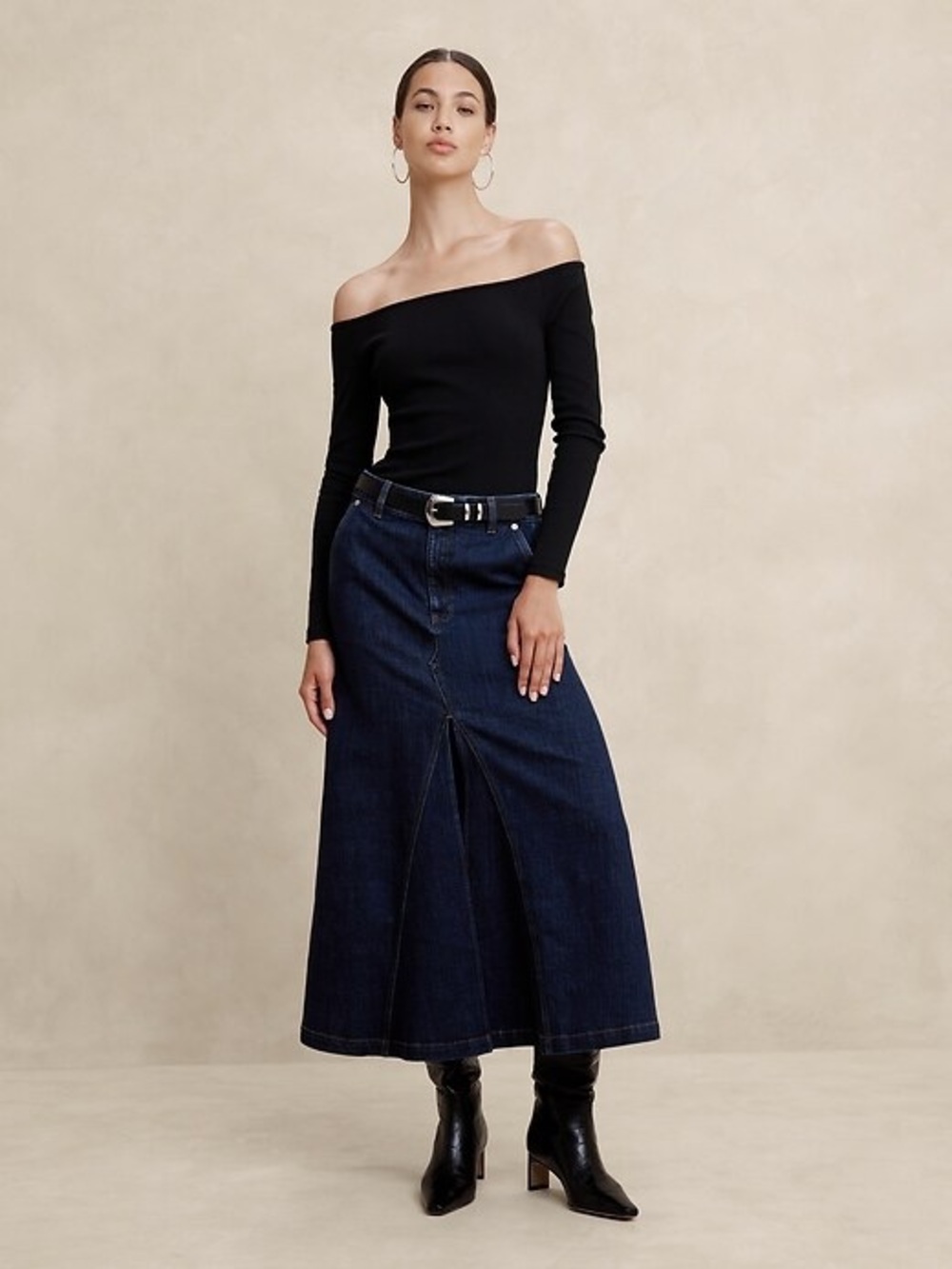 Center Split Classic Denim Maxi Skirt - Banana Republic